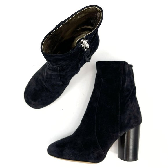 Isabel Marant Black Suede Stacked Block Heel Side Zip Ankle Boot Size EU 36 US 6